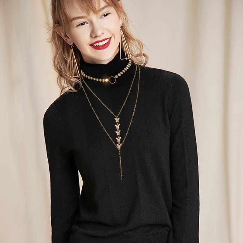 Suyi Stylish Layered Sequins Choker Necklace with Thin Long Chian Pendant for Women Lady - Image 3